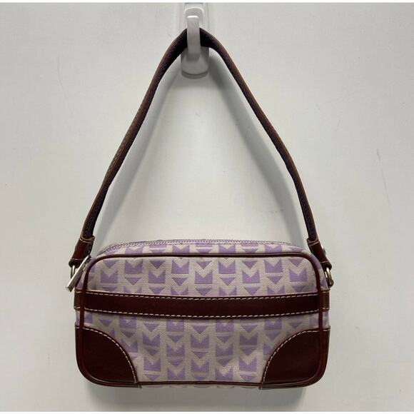 Vintage Michael Kors Purple & Cream Canvas Signature Jacquard Shoulder Bag